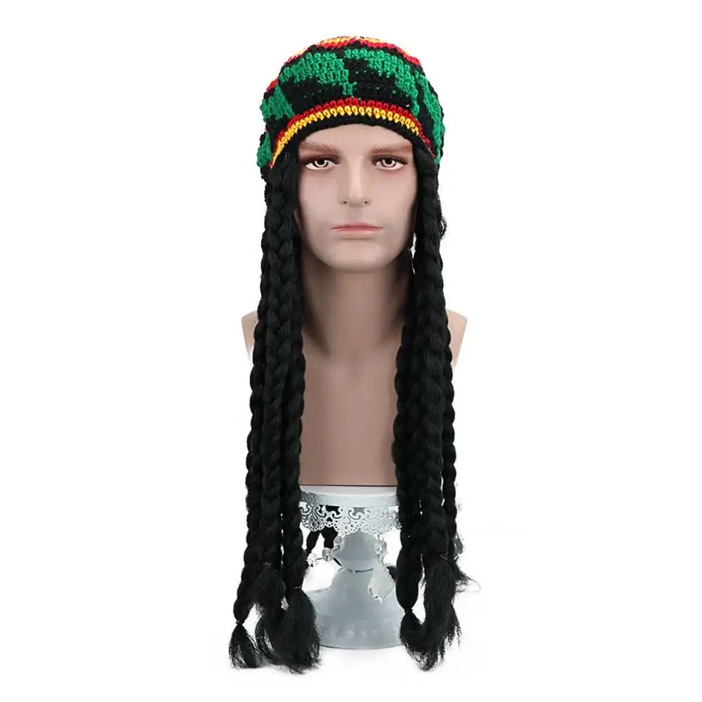 60/'s//70/'s Hippy Long Black Wig with Brown Headband Fancy Dress Accessory Set