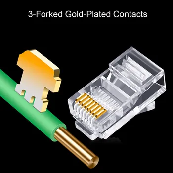 

20/50/100pcs RJ45 Connector 6U Gold Plated Pass Through Ethernet Cables Module Plug Network RJ-45 Crystal Heads Cat5 Cat5e
