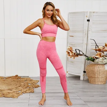 

Sports Set For Women Hot Selling Knitted Seamless Leggings Fitness Womens 2 Piece Sets Workout Clothes Ladies Athletic Crop-top