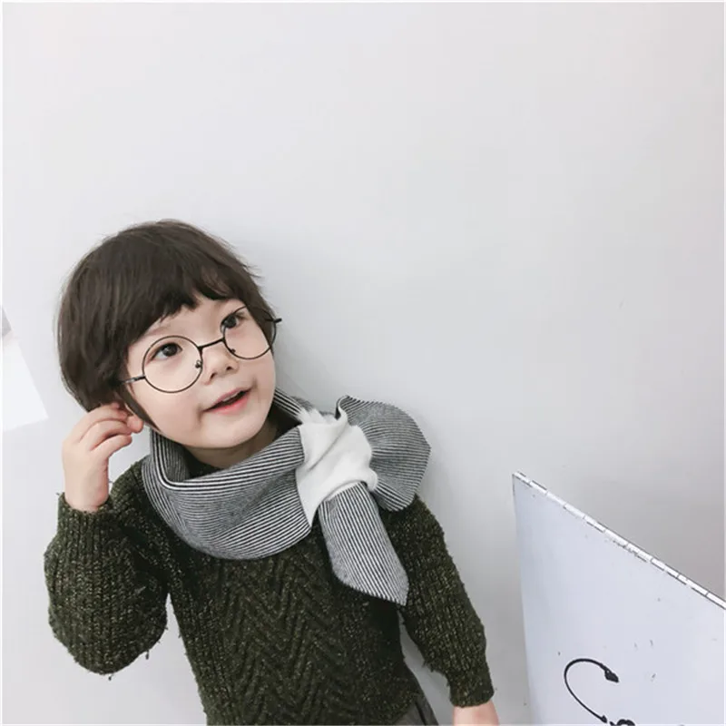 Корейские вязаные однотонные полосатые мягкие теплые осенне-зимние толстые детские шали для девочек и мальчиков шарфы аксессуары-LHC