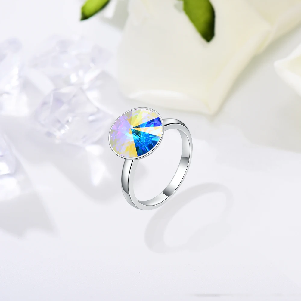 Женские кольца с кристаллами Swarovski, новые модные кольца с круглым камнем RIVOLI для женщин, элегантные вечерние ювелирные изделия на свадьбу, романтический подарок