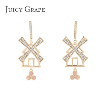 

Juicy Grape Autumn/Winter Earrings 2019 New Long Style Set Rhinestone Windmill Earrings Female Personality Design New Earrings