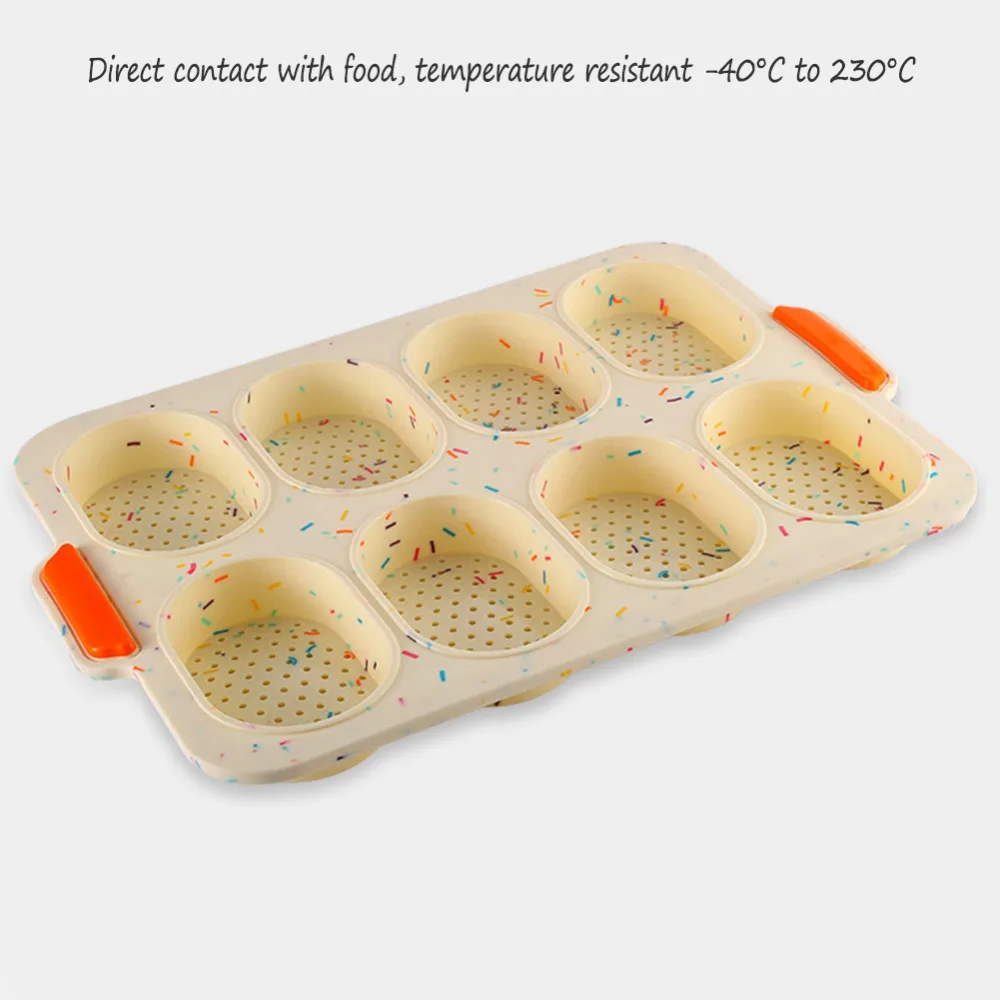 8 Grids Non-Stick Silicone Cake Mold French Bread Mould Heat Resistant Burger Muffin Pan Tray Cupcake Kitchen Diy Baking Mold