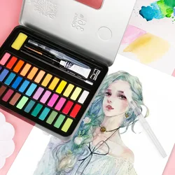 Andstal 36 Colors Premium Solid Watercolor Paints Gift Set With Water Color Portable Brush Pigment For Painting Art Supplies
