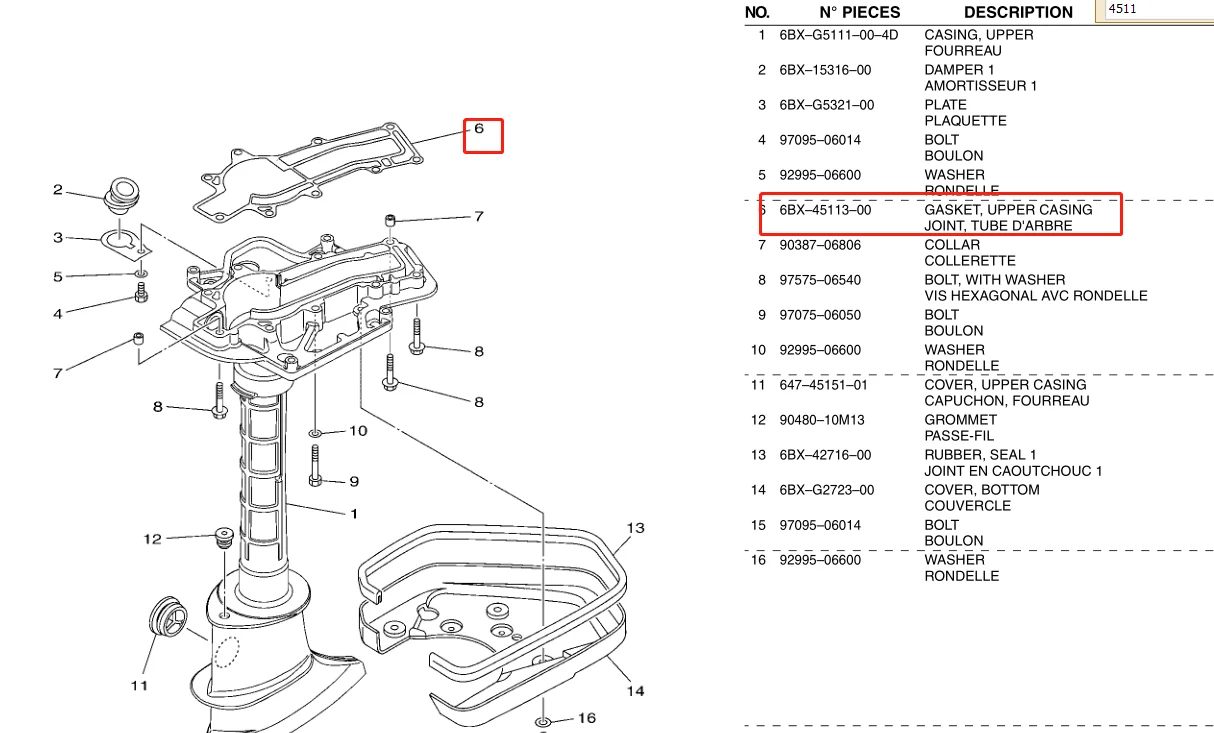 6BX-45113 Gasket Upper Casing For Yamaha Outboard Engine 4 Stroke 6BX 6BV series F4B F5A F6C Hidea F6 6BX-45113-00