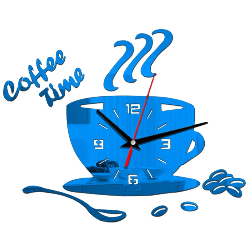 Home Decor 3D Coffee Acrylic Mute Cup Shape Gift Wall Clock Sticker Household 