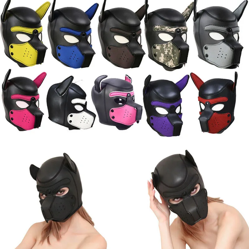 Soft-Padded-Rubber-Neoprene-Puppy-Adult-Cosplay-Role-Play-Dog-Mask-Full-Head-Ears
