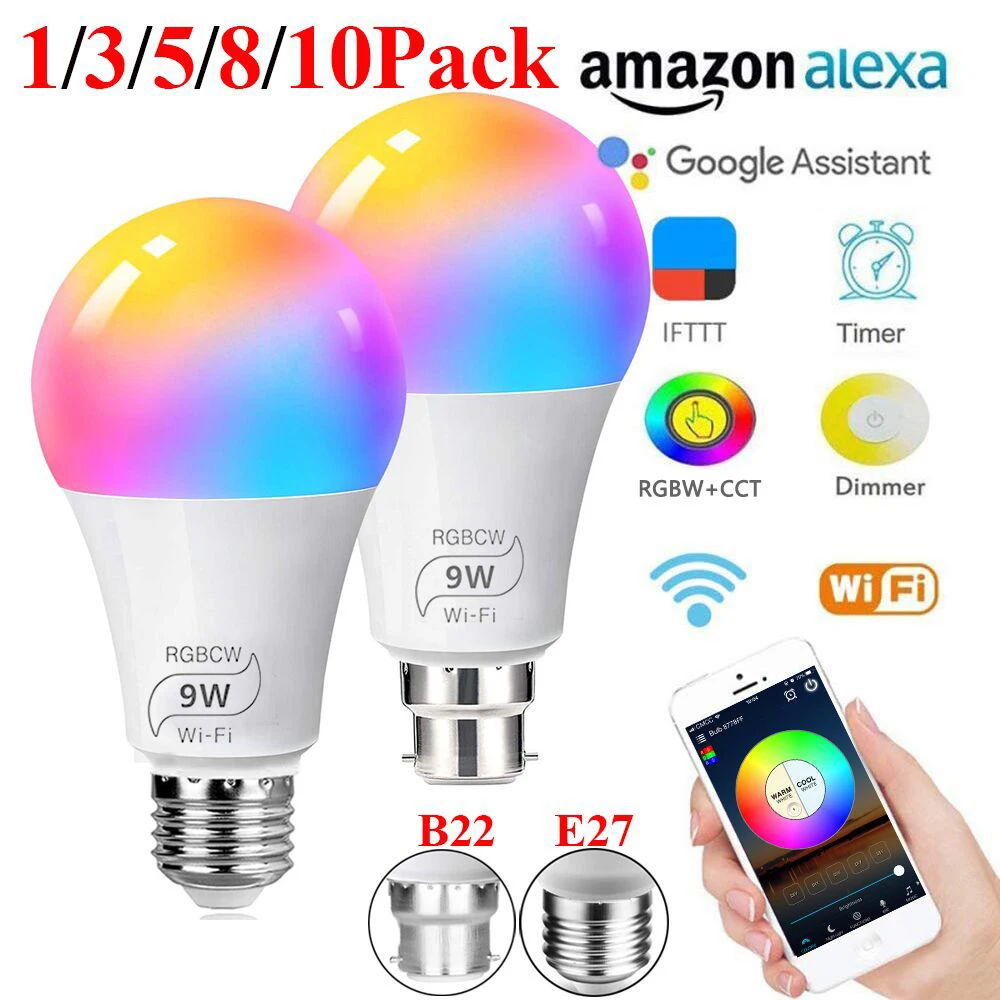 1/3 предмета в комплекте 9W WiFi умный светильник лампы RGB CCT E27 B22 светодиодные для Amazon