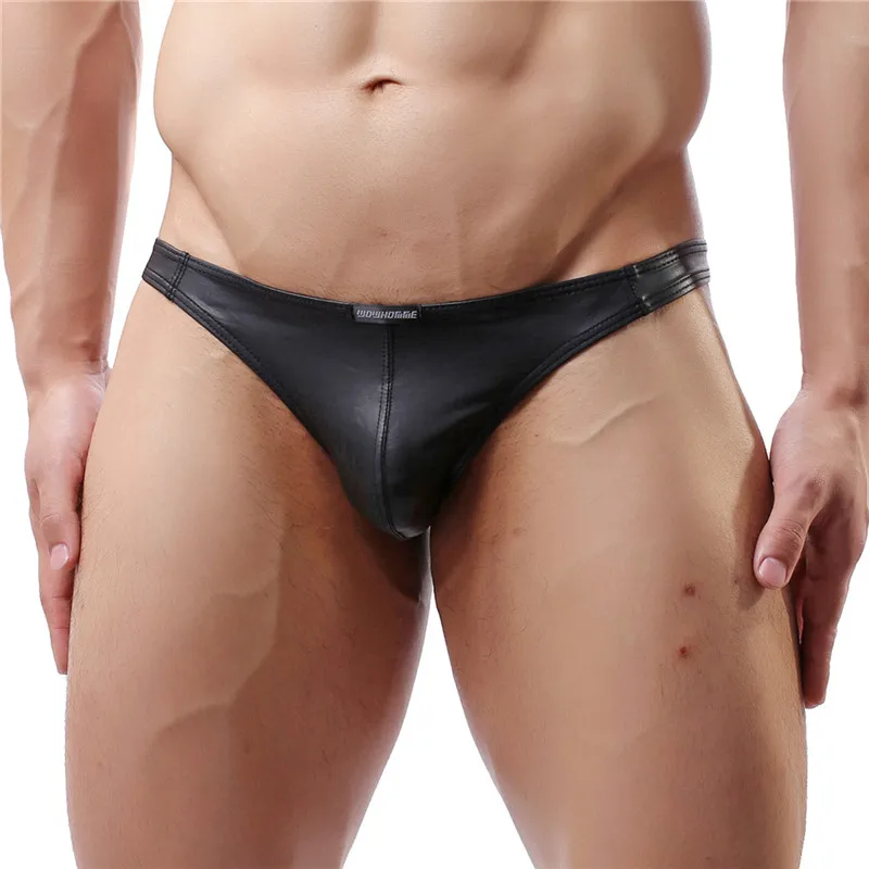 Sexy Mens Underwear PU Leather WetLook Penis Pouch Underpants T-back Thongs G-string Gay Jockstrap Sissy Panties Men's Lingerie |