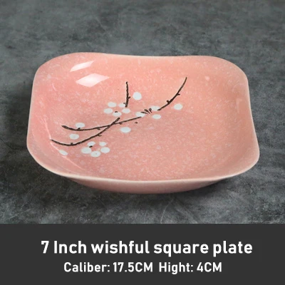 PlateC-7Inch Цветная Керамическая Посуда, рисовые фрукты, салат, лапша, миска и тарелка, домашнее свадебное украшение, обеденные тарелки, набор тарелок и тарелок - Цвет: PlateC-7Inch