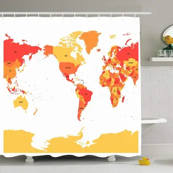 

Shower Curtain Set with Hooks 66x72 Design World Map Four Different Shades Red Infographic Geography Asia On North Textures