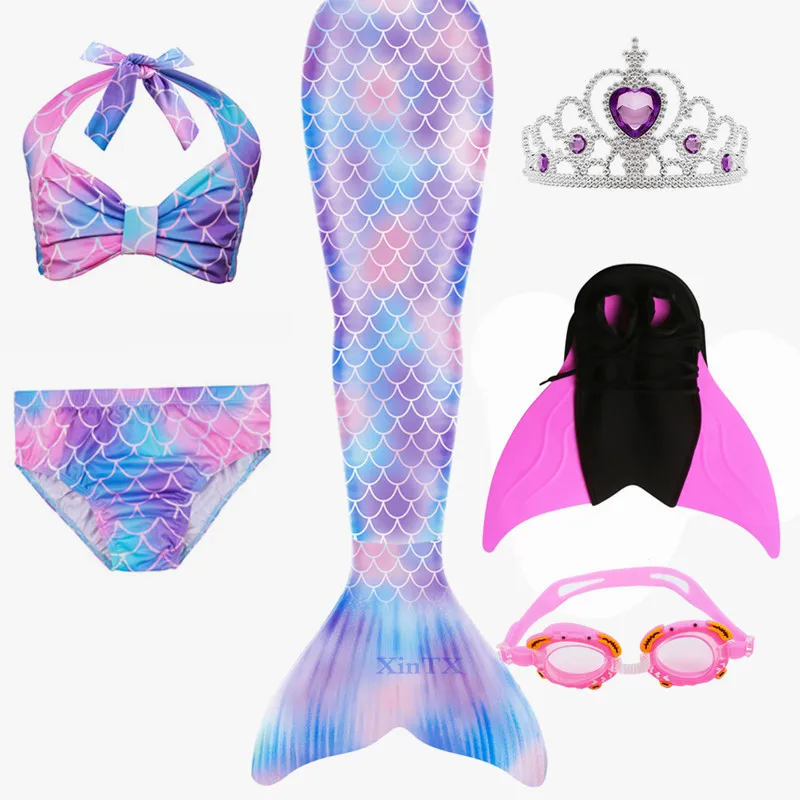 

2019 HOT Kids Girls Mermaid Tails with Fin Swimsuit Bikini Bathing Suit Dress for Girls With Flipper Monofin For Swim Dress