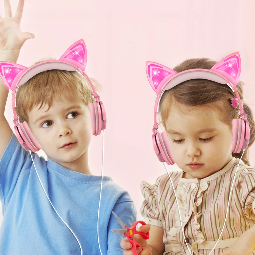 Wired Adjustable Headphone Girl Cat Ear LED Bluetooth Headset Kids Headphone Flashing 3 Glowing Stereo With original Box