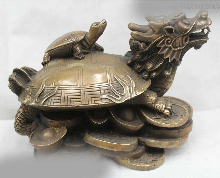 727++++++10&quot Chinese Home Fengshui Bronze Wealth Dragon Tortoise Turtle &amp Baby Statue | Дом и сад
