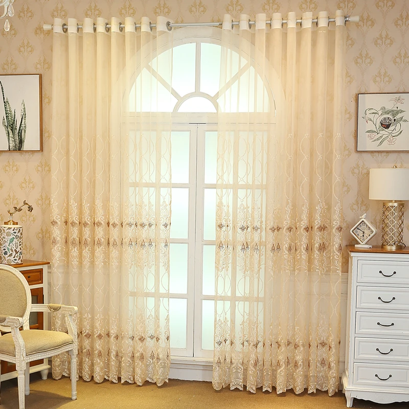 Upscale Curtains for Bedroom Luxury European Finished Curtains Fabric Embroidered Beige Tulle Cortinas For Living Room M072&C - Image 2