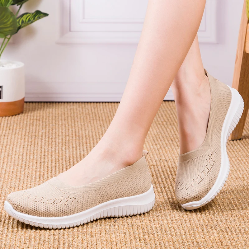 Women Slip On Shoes Knitting Socks Shoes Ladies Loafers Ballerinas Ladies Flat Footwear Luxury Sneakers For Elderly Knit Soft