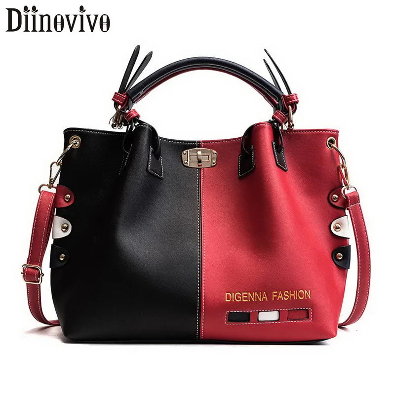 

DIINOVIVO Panelled Messenger Bag Women Lady PU Leather Handbags Female Casual Lock Shoulder Tote Bags For Women Big WHDV1326