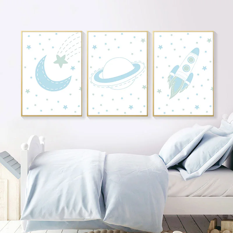 

Outer Space Rocket Canvas Print Wall Art Poster Nursery Painting Nordic Kid Decoration Picture Baby Children Bedroom Decor