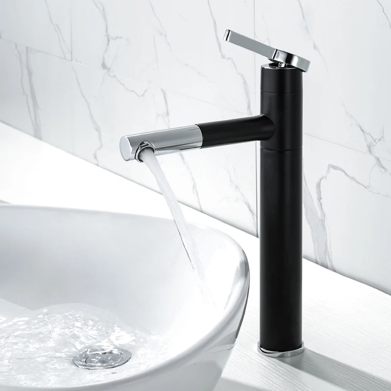 

Bathroom Black Pull Out Basin Faucet High Arc Sink Hot and Cold Water Mixer Tap 360 Degree Rotating Free Shipping