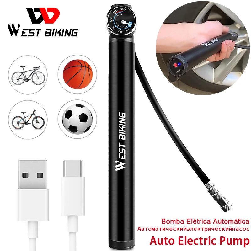 Smart Electric Bicycle Pump 12.8V 120PSI with Hose Pressure Gauge USB Rechargeable MTB Road Bike Tire Air Cycling Inflator | Спорт и
