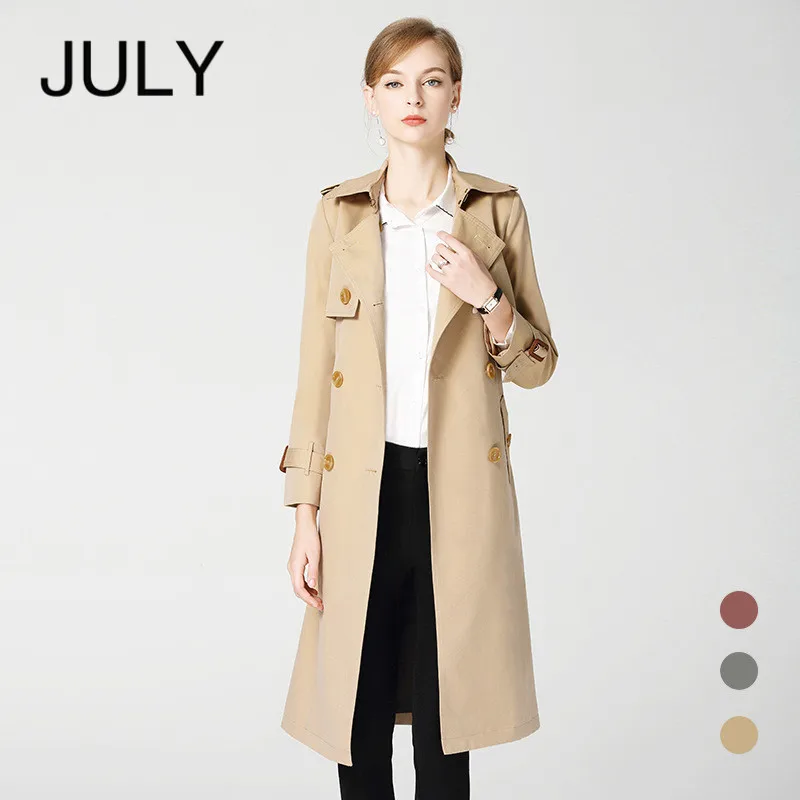Khaki JULY ветровка женские модели длинный участок осень Британский ветер Хамелеон свободная ветровка куртка для поездок высококлассная куртка - Цвет: Khaki