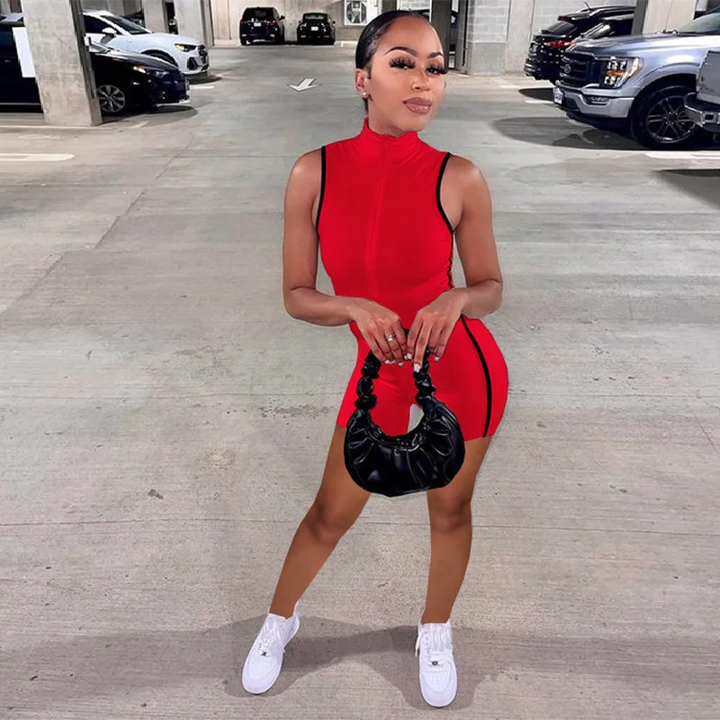 

Sexy Streetwear Bodycon Playsuit Sleeveless Front Zipper Short Rompers for Women Birthday Clubwear One Piece Night Party Outfits