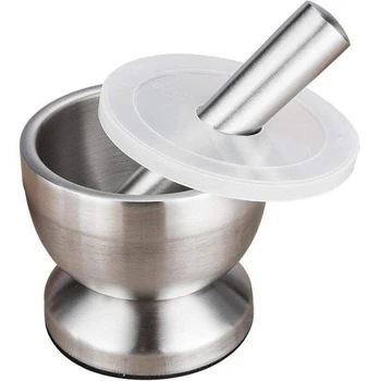

Mortar and Pestle Sets 18/8 Brushed Stainless Steel Spice Grinder Pesto Powder Grinder with Lid Molcajete Herb Bowl