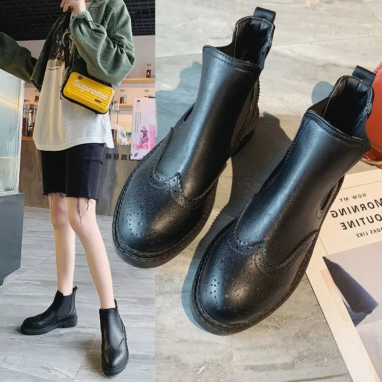 

Autumn And Winter New Style England Short Boots 2019ins Ultra-Fire Red Bullock Martin Boots Versatile Foot Covering WOMEN'S Shoe