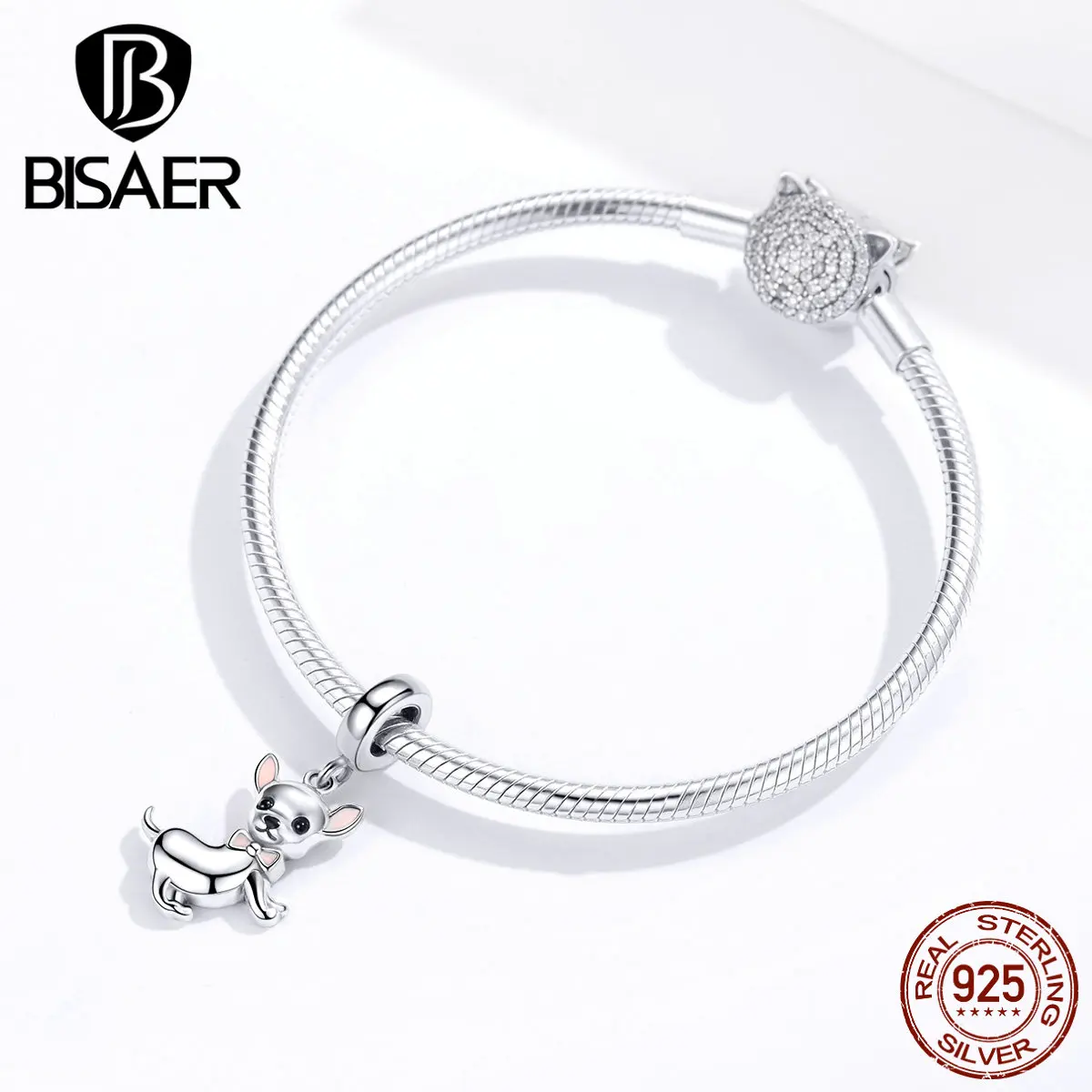 Подвески для собак BISAER, 925 пробы, серебряные бусины для чихуахуа, собачка, животное, серебряные подвески, подходят для женщин, браслеты из серебра 925, ювелирные изделия