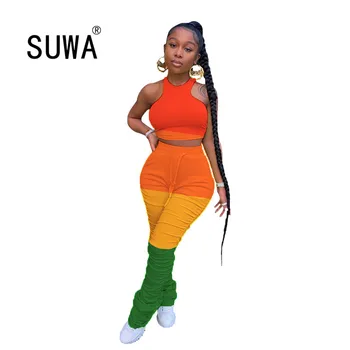 

2 Piece Sexy Outfits For Women Clothing Set Vest Crop Top + Bodycon Sweat Pants 2020 Best Match Evening Party Club Tracksuit