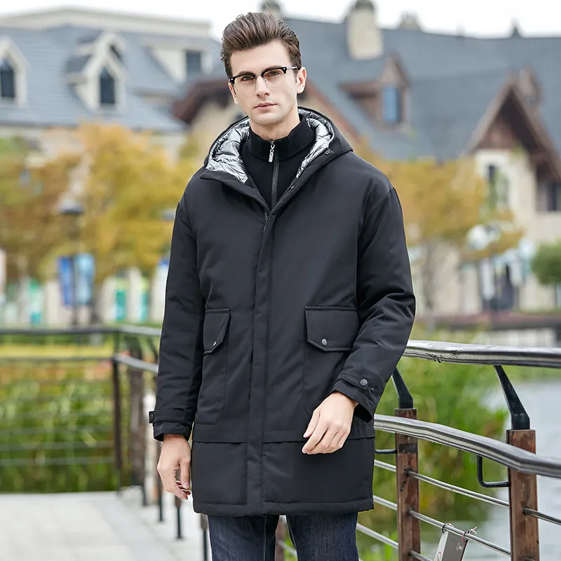 Зимние парки модные повседневные мужские утепленные пальто с капюшоном Высокое качество 80% белый пуховик для мужчин