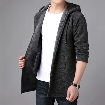 

New Mens Sweater Autumn Winter Thick Warm Long Cardigan Men Hooded Sweater Coat Male Cardigan Sweater Jacket Casual Clothes