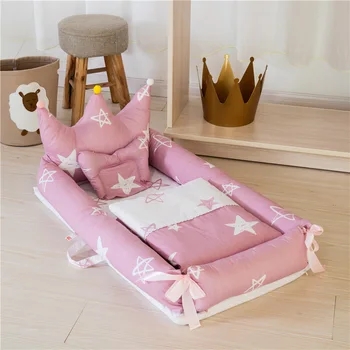 

Crown Pillow with Quilt Baby Nest Bed Portable Crib Travel Bed Infant Toddler Cotton Cradle for Newborn Baby Bed Bassinet Bumper