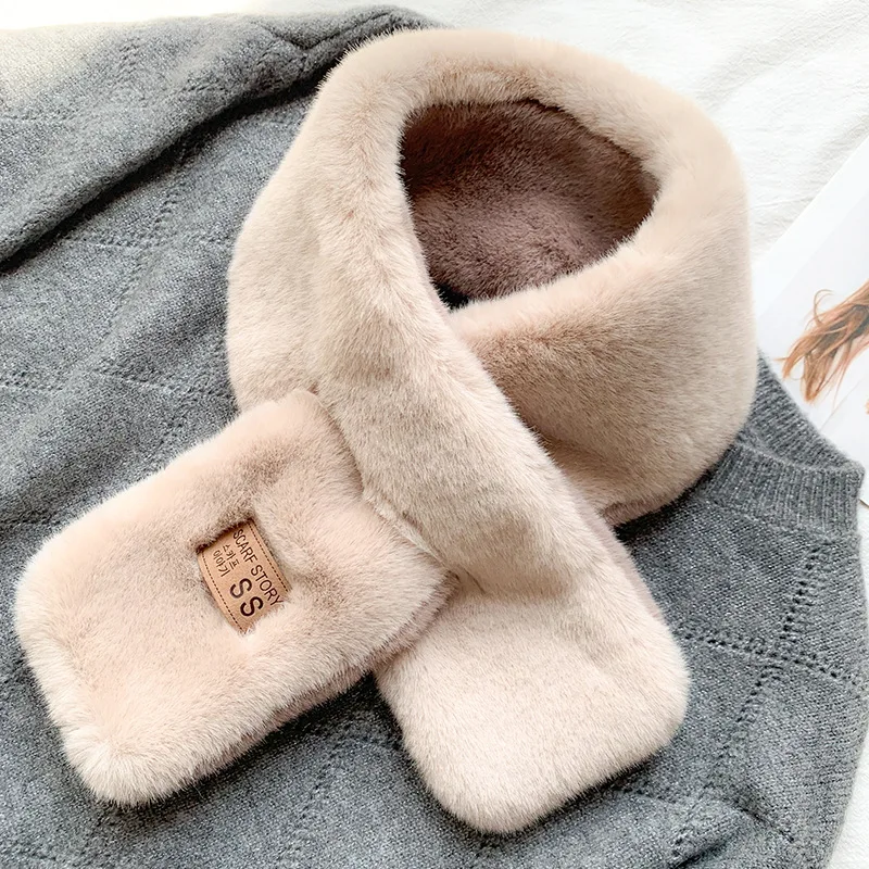 New style Fashion Soft Women Faux Rabbit Fur Collar Scarf Plush Collar Neck Warmer Winter Shawl femme Collar scarf - Цвет: 01