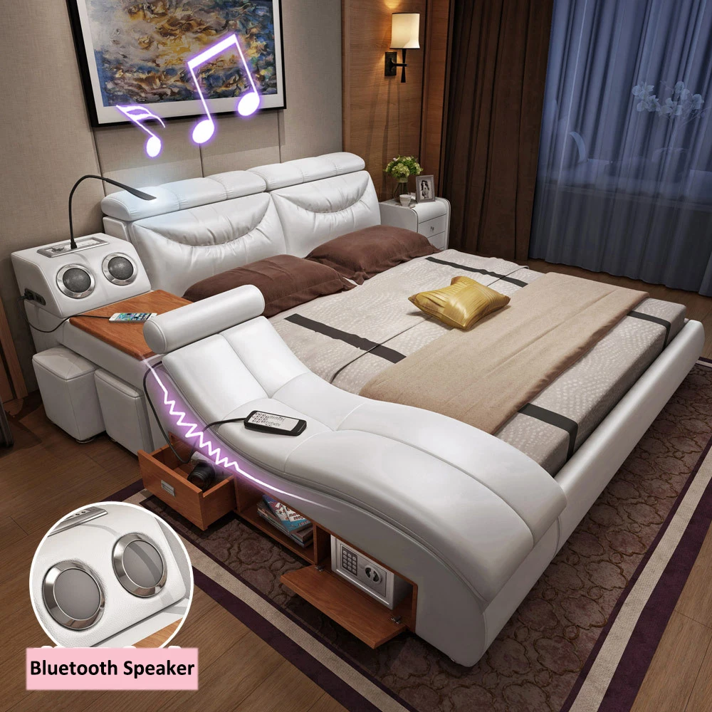 Modern House Storage King Size Wooden Bluetooth Speaker Bed Frame