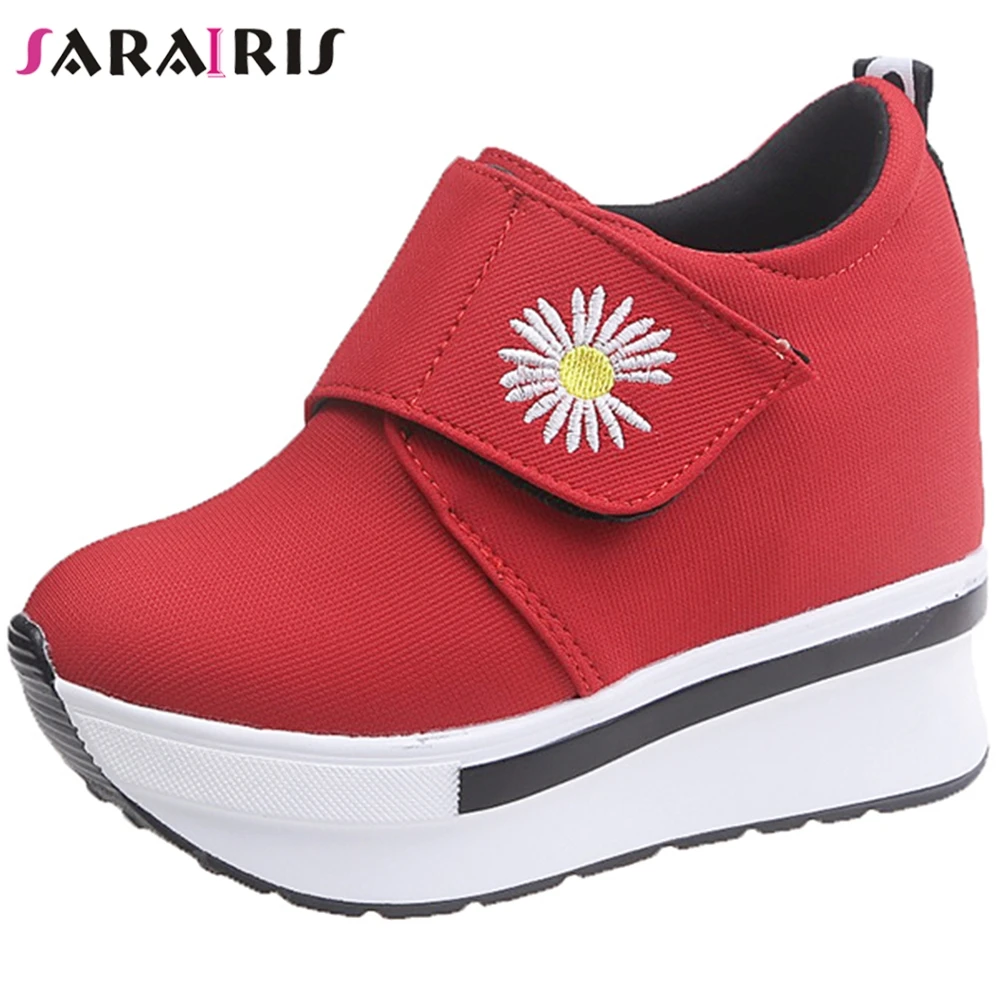 

SARAIRIS Concise Flower Embroider Sneakers High Platform Sneakers Women New Arrival Height Increasing Shoes Woman