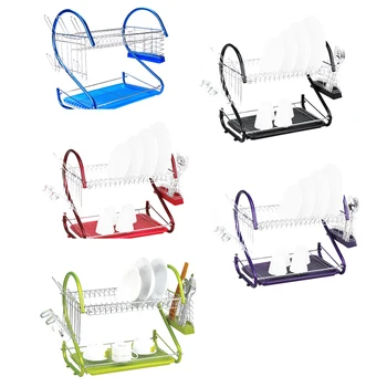 

iron 2 Tiers Kitchen Dish Cup Drying Rack Drainer
