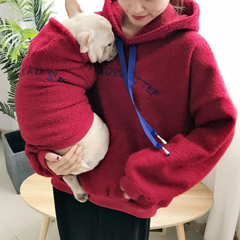 

2019 New Dog Clothes Mother and Daughter Matching Clothes Autumn and Winter Double Pet Dog Puppy Hoodies Lamb Velvet Thickening