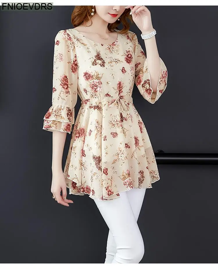 Loose Lazy 5XL 4XL 3XL Clothes Elegant Blusas Women Summer Blouse Floral Print Office Lady Belly Vintage Retro Tunic Peplum Tops