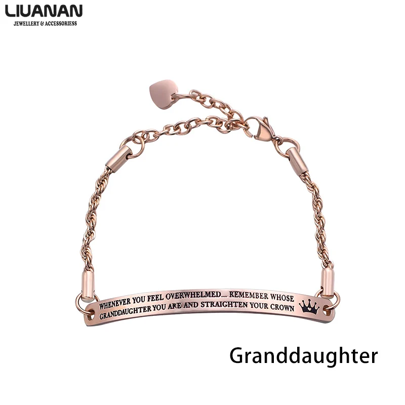 Granddaughter Rose Ювелирный Браслет для дочери, браслеты с гравировкой из нержавеющей стали, подарок на день рождения для дочери, девочки - Окраска металла: Granddaughter Rose