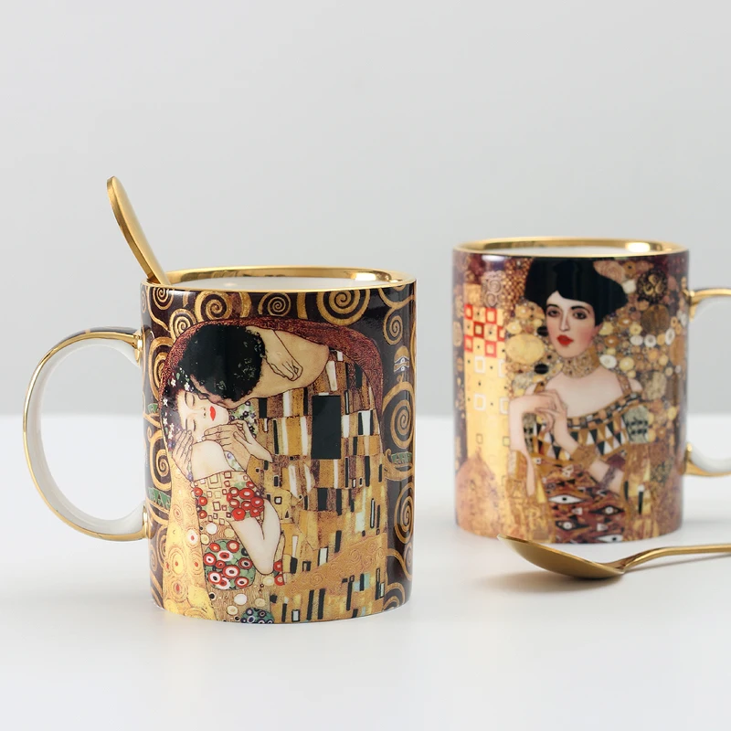 Klimt Kiss Porcelian Кружки Кофейные чашки с ложкой Gustav klimt Bone Китай свадебный подарок на