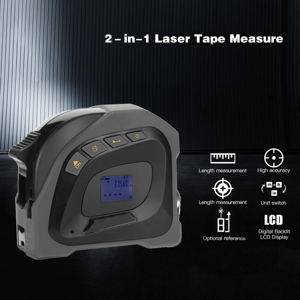 

2-in-1 Multifunctional USB Rechargeable Digital Display Measuring Instrument Laser Distance Meter High Accuracy Measure Tool