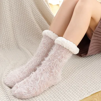 

Plush Extra Thick Cotton Socks Women's Medium Long Tube Warm Floor Sock Lambskin Double Layer Socks Pack Calcetines Mujer