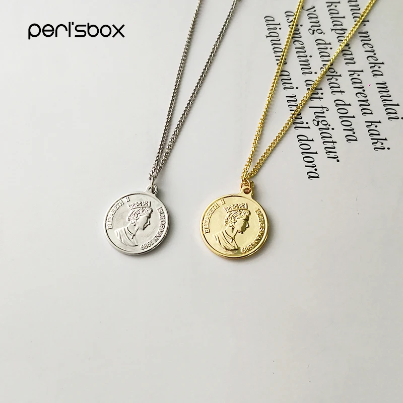Ожерелье Peri'sbox Chic Золотая королева Елизавета диск 18 мм медальон в форме монеты