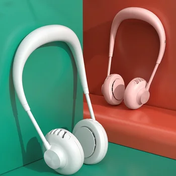

New Design Mini Neck Double Fans USB Rechargeable Without Fan Wearable Portable Neckband Fan 3 Speed Adjustable for Home Office