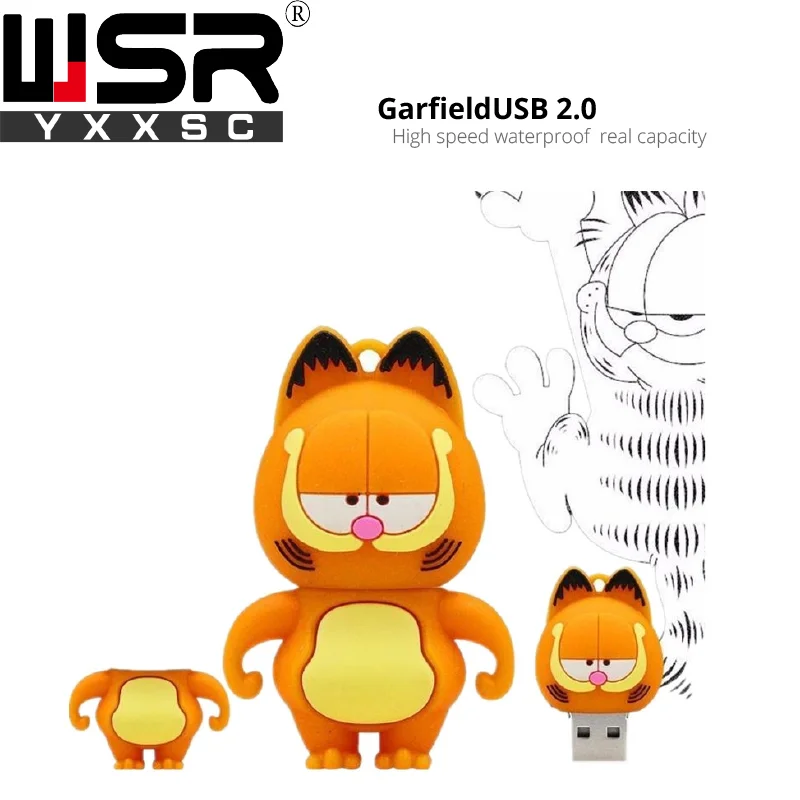 cartoon garfield usb2 0 pen drive 32gb yellow usb flash 128gb real capacity high speed memory 1