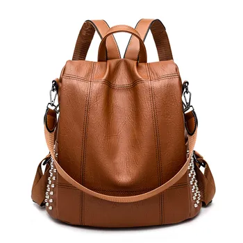 

Women Fashion Rivet Backpack Schoolbag Casual Travel Student Daypack Bags For Ladies Fashion Waterproof Solid Color Backpack