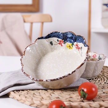 

Japanese-Style Ceramic Vegetable Fruit Salad Bowl Household Creative Fruit Large Pudding Shufulei Roast Bowl Baking Pan Ceramic