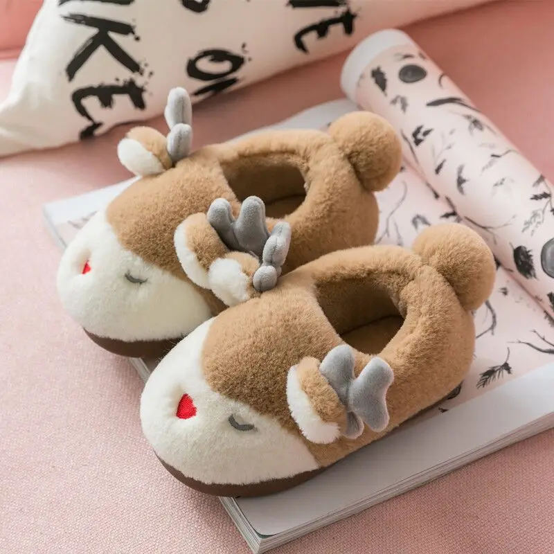 Новинка; тапочки для маленьких девочек; детская зимняя обувь с рисунком оленя; домашние тапочки для мальчиков; детская обувь; домашние тапочки для девочек; рождественские Тапочки