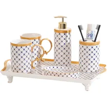 Набор аксессуаров для ванной комнаты, керамический диспенсер для мыла, держатель для зубной щетки, мыльница, чашка для полоскания с подносом, набор из 5/6 предметов, свадебные подарки